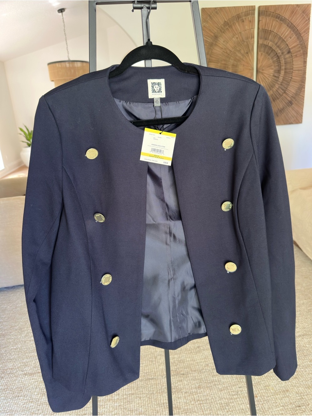 Anne Klein Navy Military-Style Double-Breasted Blazer with Gold Buttons